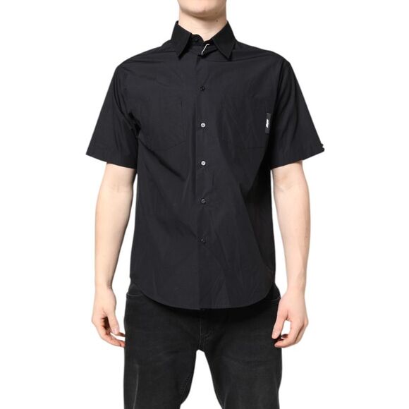 MSGM Black Printed Short Sleeves Collared Men Casual Men's Shirt